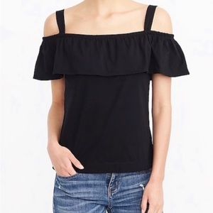 SALE! 🛍️ J CREW Black Cold Shoulder Ruffle Top - Size 6 Tall
